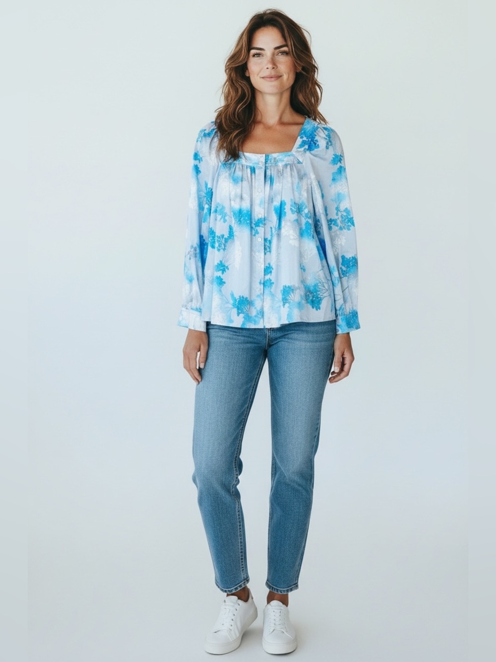Calvin Klein Women’s Floral Print Long Balloon Sleeves Top Size Large NWT